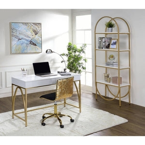 Two-Drawer Writing Desk with Polished Gold X-Frame Legs