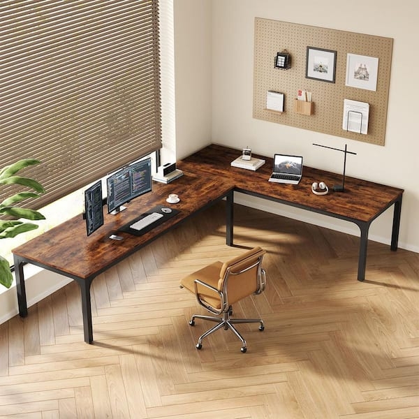 Two-Person Desk Extra Long X-Frame Legs Rustic Brown Industrial