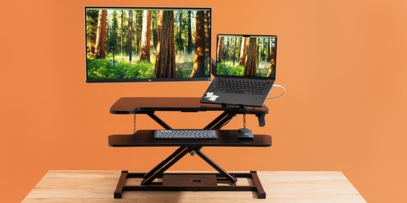 Two-Tier Standing Desk Converter, Matte Black Ergonomic Riser