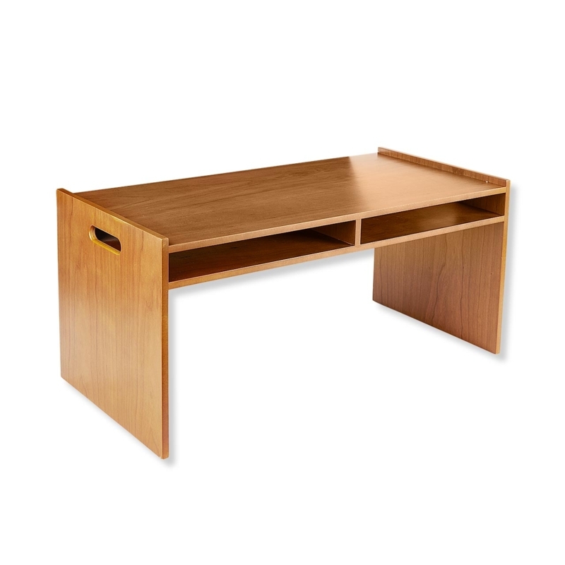 Two-Tier Wood Desk Riser, Scalloped Edge with X-Frame Base