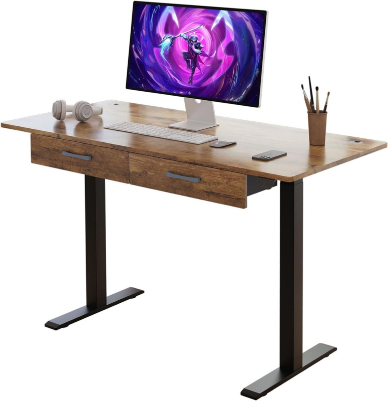 Two-Tone Electric Standing Desk with Dual Drawers
