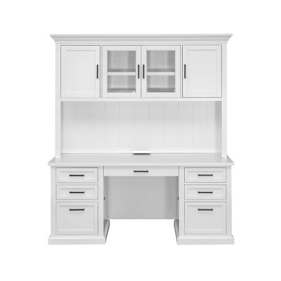 Two-Tone Hutch Glass Doors Transitional Dining Room Display Cabinet