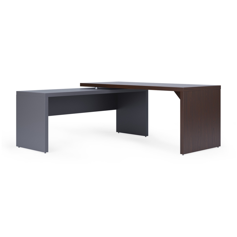 Two-Tone L-Shaped Desk Cypress and White Floating Top Detail