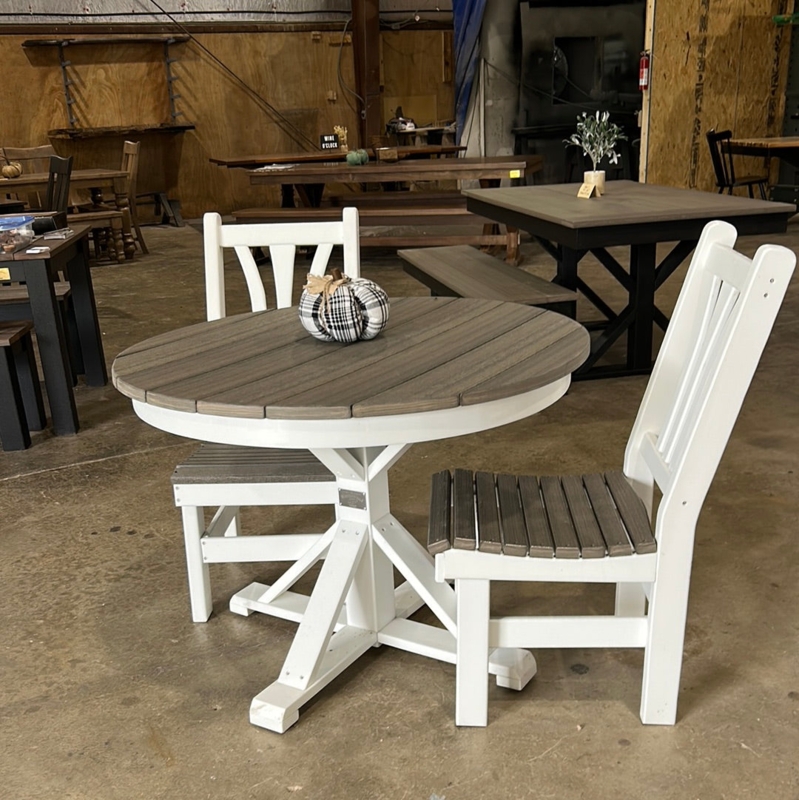 Two Tone Poly Lumber Outdoor Dining Set, Slatted Top, Small Space Deck Dining