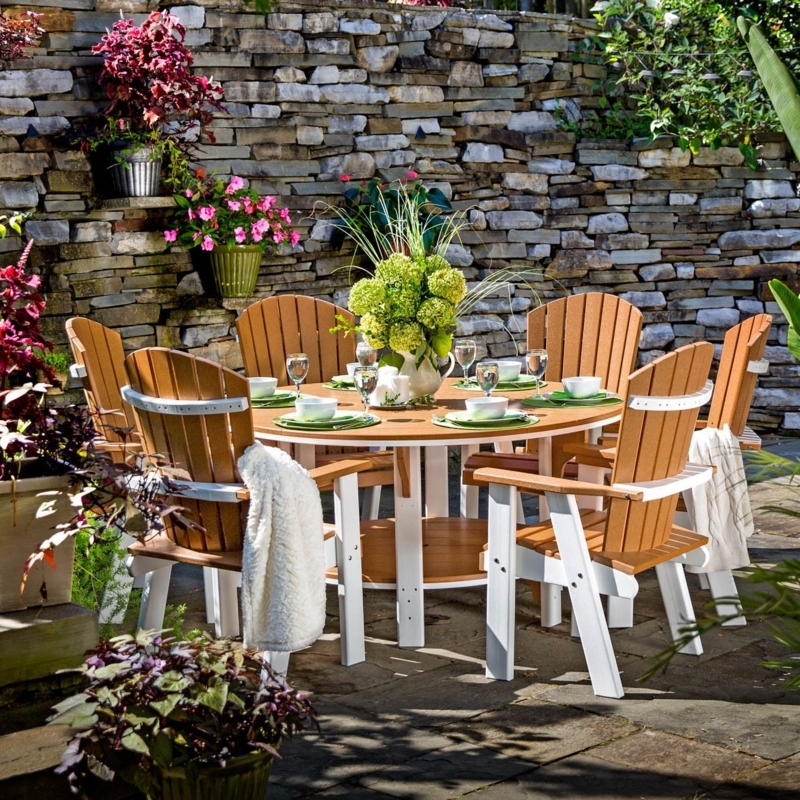 Two-Tone Poly Lumber Patio Dining Set, Round Slat Top Table