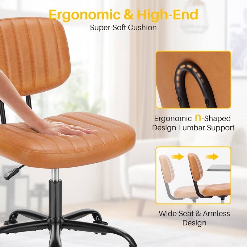 Two-Tone Task Chair in Off-White and Tan Ribbed Faux Leather