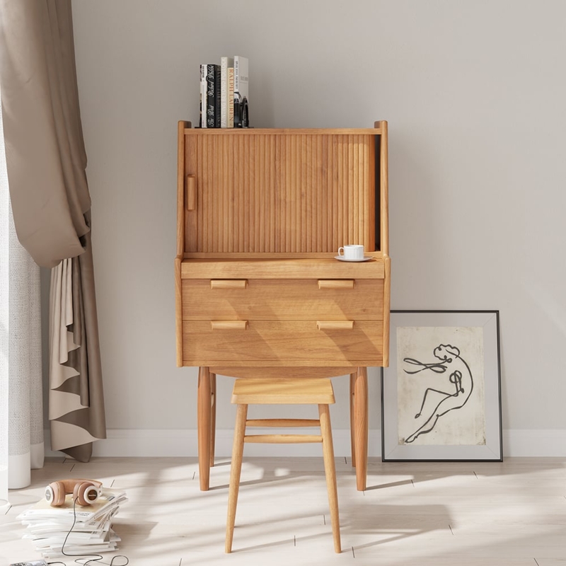 Two-Tone Wood Secretary Desk with Hutch & Drop-Front