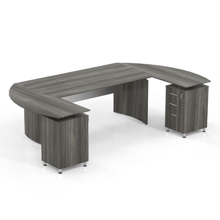 U-Shaped Desk Dark Wood Curved Bridge Design Espresso Finish
