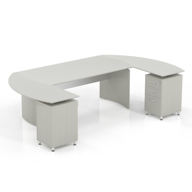 U-Shaped Desk Espresso Curved Front Edge Integrated Drawers