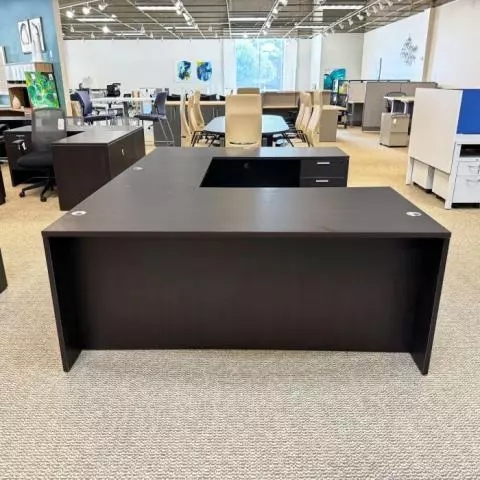 U-Shaped Desk with Hanging Pedestals and Wire Management