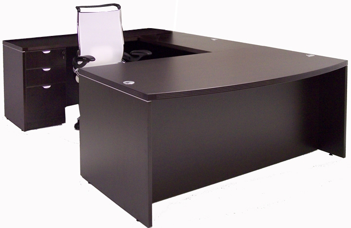 U-Shaped Executive Desk with Bow Front and Overhead Hutch