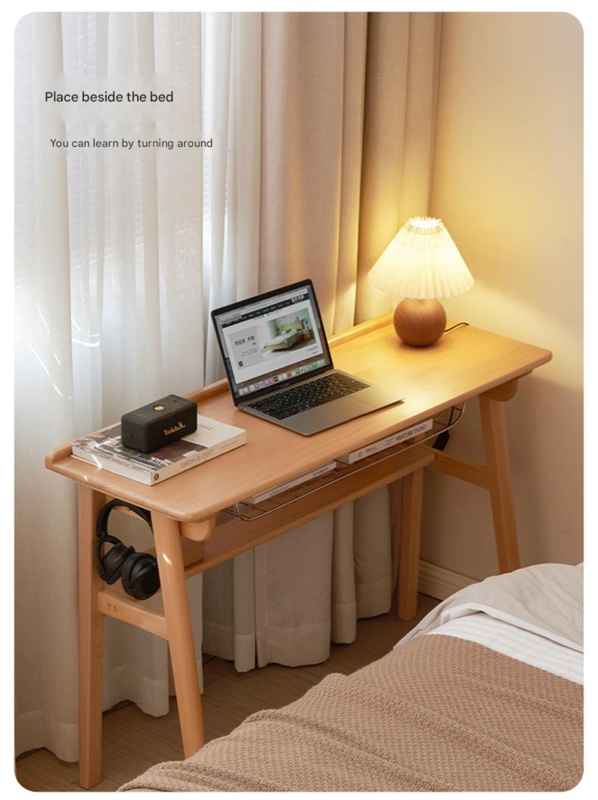 Ultra Narrow Writing Desk in Natural Honey Oak for Small Spaces