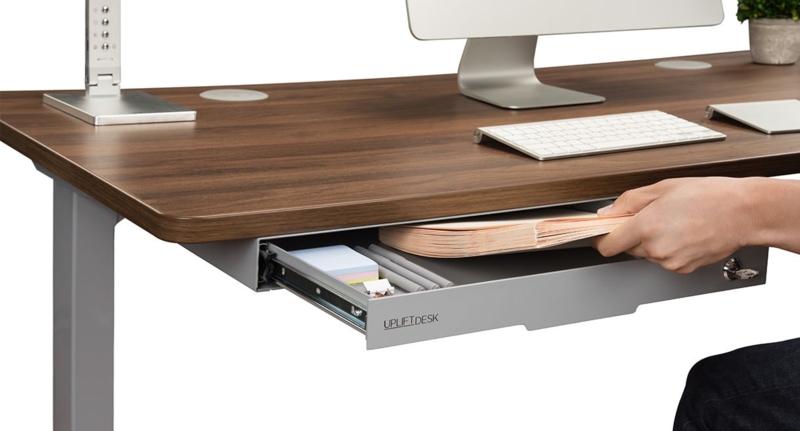 Under Desk Drawer Grey Metal with Slim Profile and Under Mount