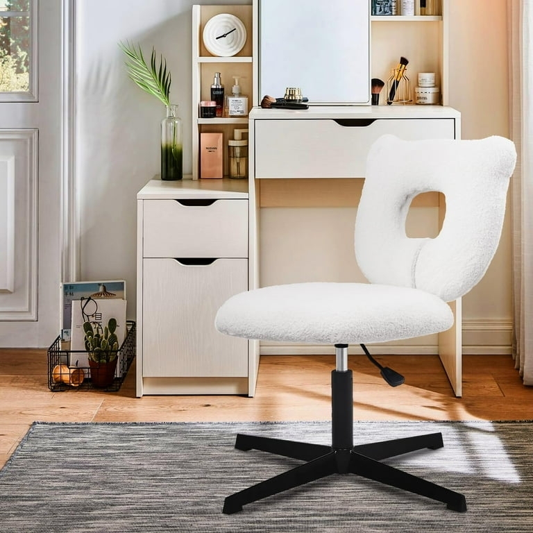 Vanity Chair: Cute Cat Shape White Boucle, Swivel Base