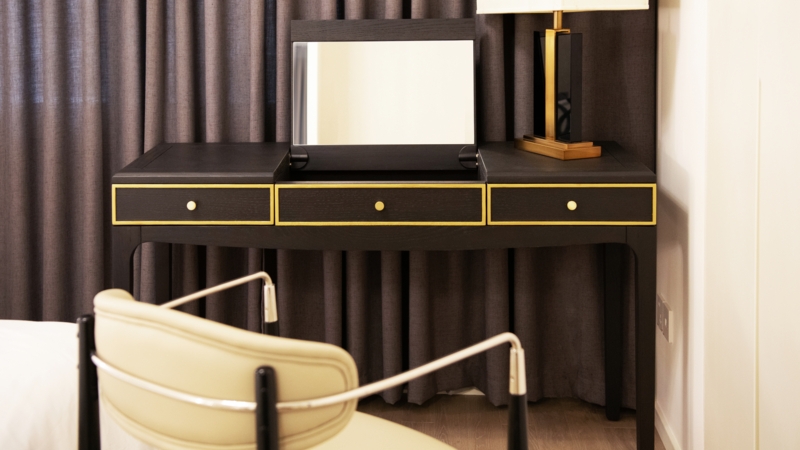 Vanity Desk Mirrored Drawers Acrylic Pulls Espresso Finish Glam