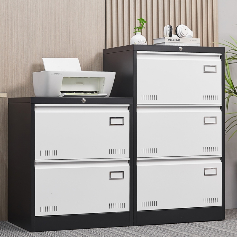 Vertical File Cabinet Black Metal Two Drawer Integrated Pulls