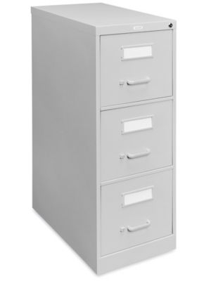 Vertical File Cabinet, Light Gray, Recessed Handles, Lockable Office Storage.