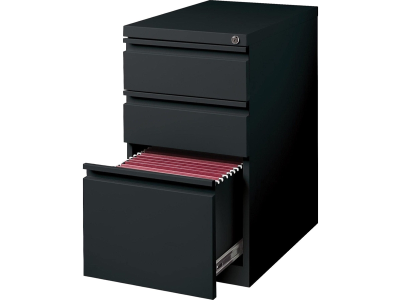 Vertical File Cabinet, Matte Black, Rolling Casters, Recessed Handles.