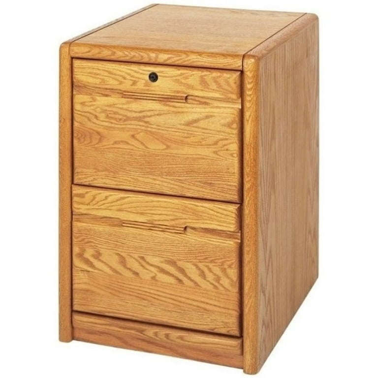 Vertical File Cabinet, Silver Bar Pulls, Oak Finish, Two Drawer File