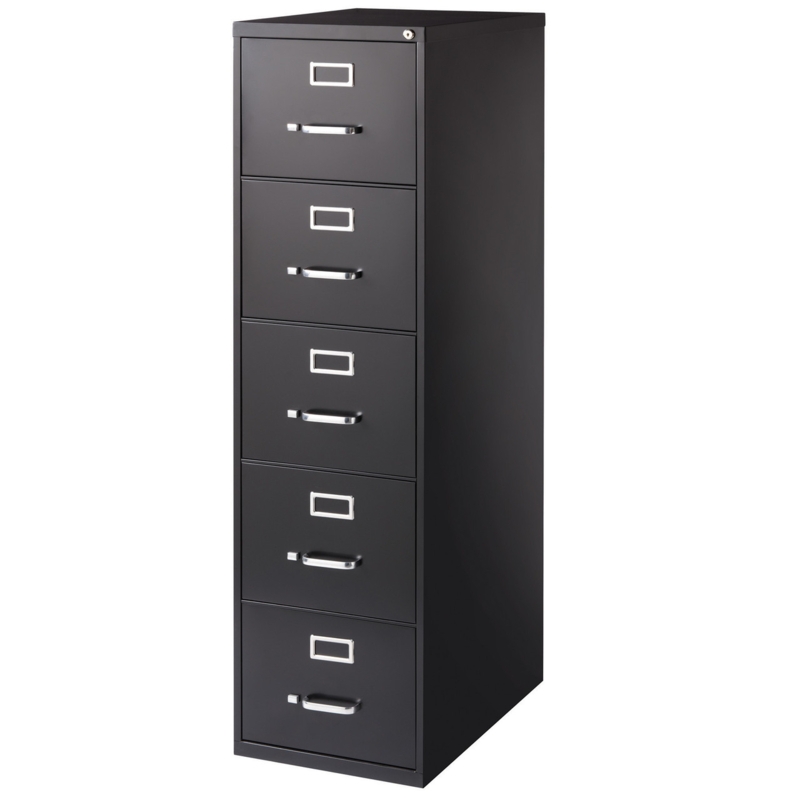 Vertical Filing Cabinet Five Drawer Capacity Tall Slim Black Metal