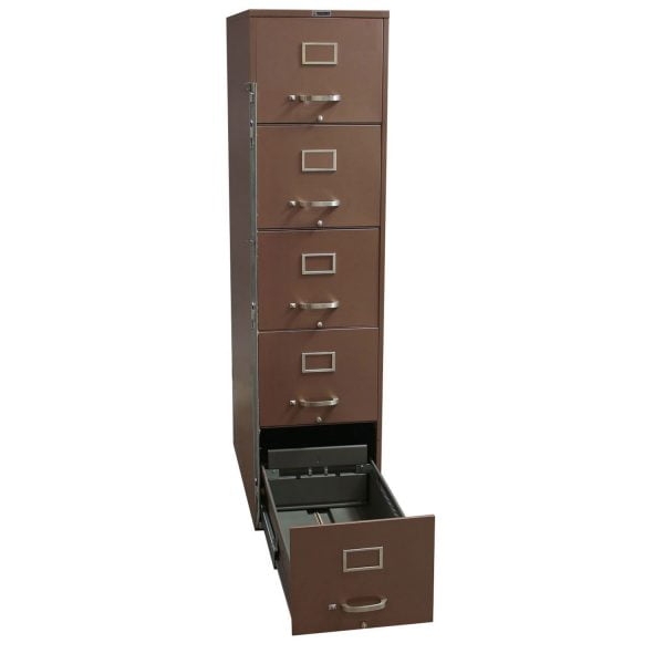 Vertical Filing Cabinet Five Drawer Height, Industrial Brown Metal