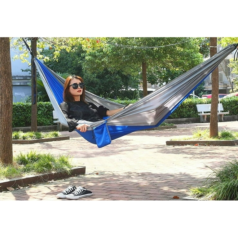 Vibrant Blue Hue Hammock, Portable Double Size for Backyard