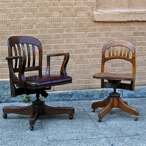 Vintage Task Chair Splayed Legs Slatted Back Wood Framed