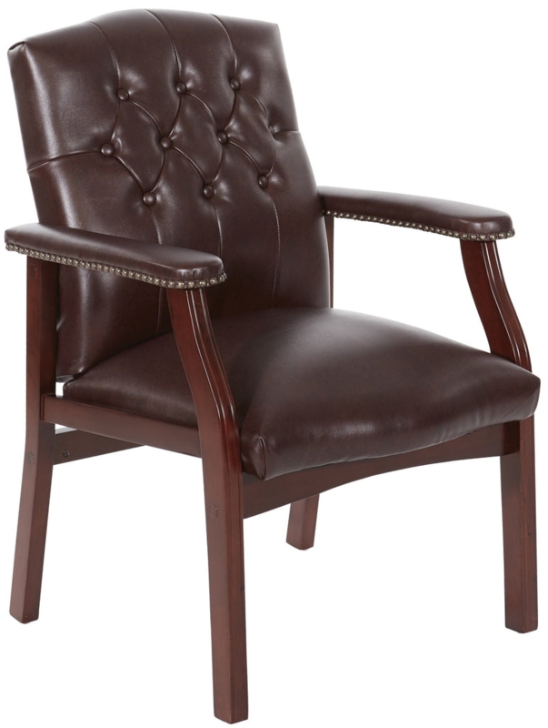 Visitor Chair Traditional Button Tufting Burgundy Wood