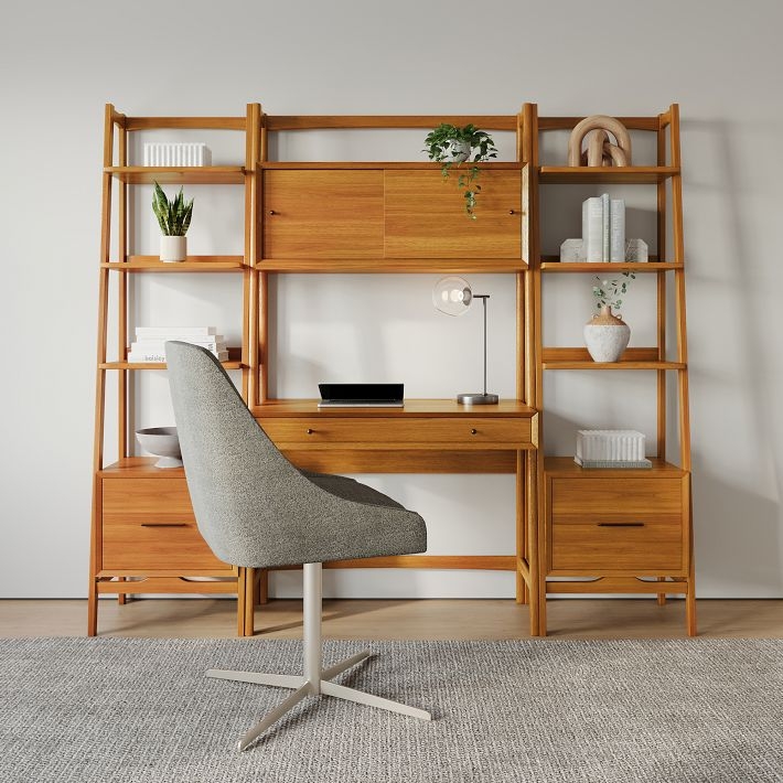 Wall Desk Mid-Century Modern Acorn Finish Modular Floating Design