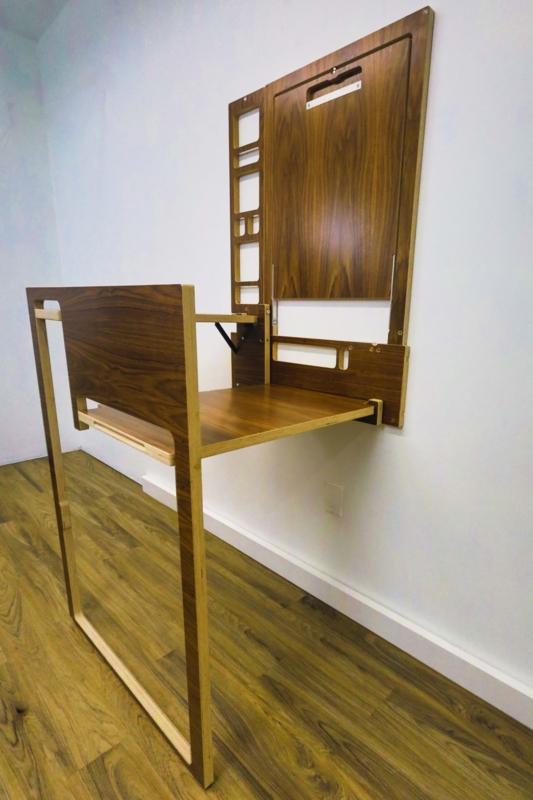 Wall Mounted Desk Drop Down Door White Integrated Storage Hideaway Desk
