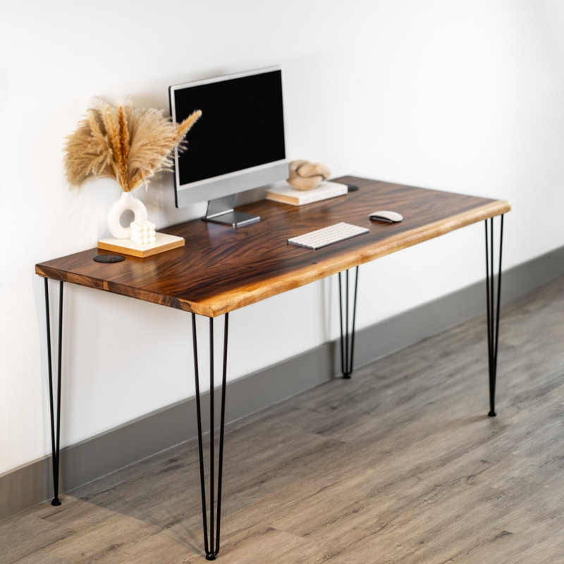 Walnut Live Edge Desk, Black Hairpin Legs, Organic Edge