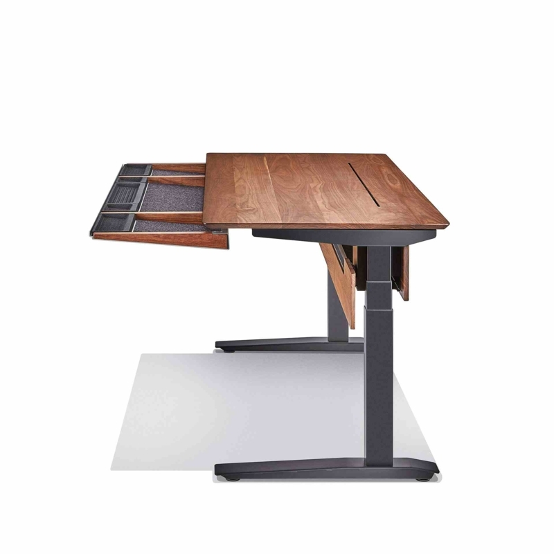 Walnut Standing Desk featuring Integrated Monitor Shelf