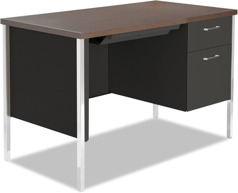 Walnut Top Single Pedestal Desk Charcoal Steel Industrial