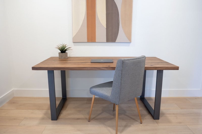 Walnut Writing Desk Extra Wide Slab Legs. Minimalist Solid Wood Design.