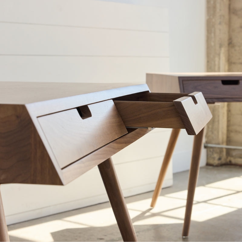 Walnut Writing Desk with Asymmetrical Storage and Splayed Legs