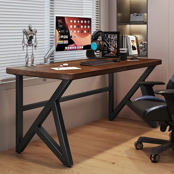 Warm Wood Writing Desk Two Drawers Finger Pulls Tapered Legs