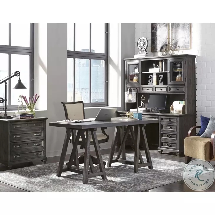 Weathered Charcoal Writing Desk with Three Drawers and Tapered Legs