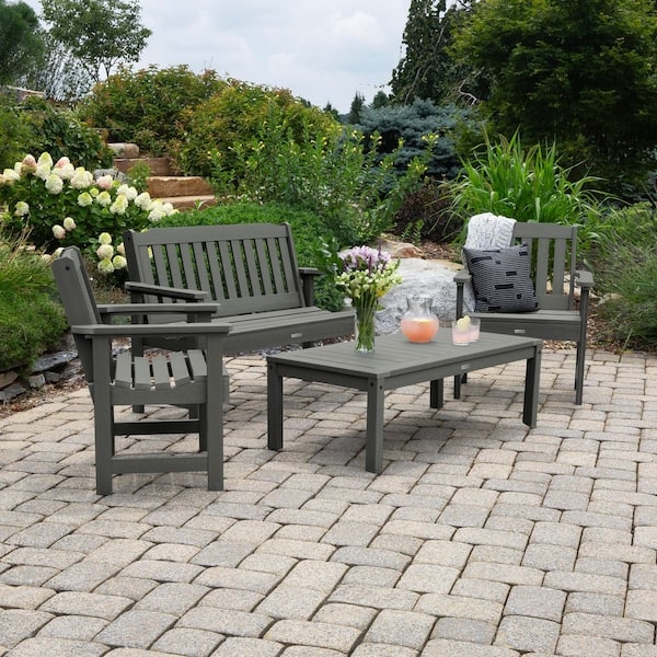 Weathered Gray Slat Back 4-Piece Garden Patio Set