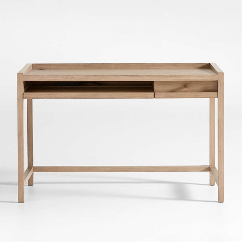 Weathered Natural Wood Writing Desk with Integrated Power Outlets