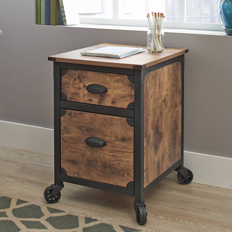 Weathered Wood Filing Cabinet with Bin Pulls and Label Holders