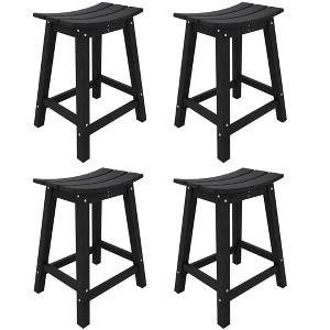 Weatherproof Black Bar Stool, Slatted Design, Matte HDPE Finish