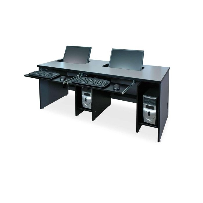 White Computer Desk with Recessed Monitor under Glass Top, CPU Holder