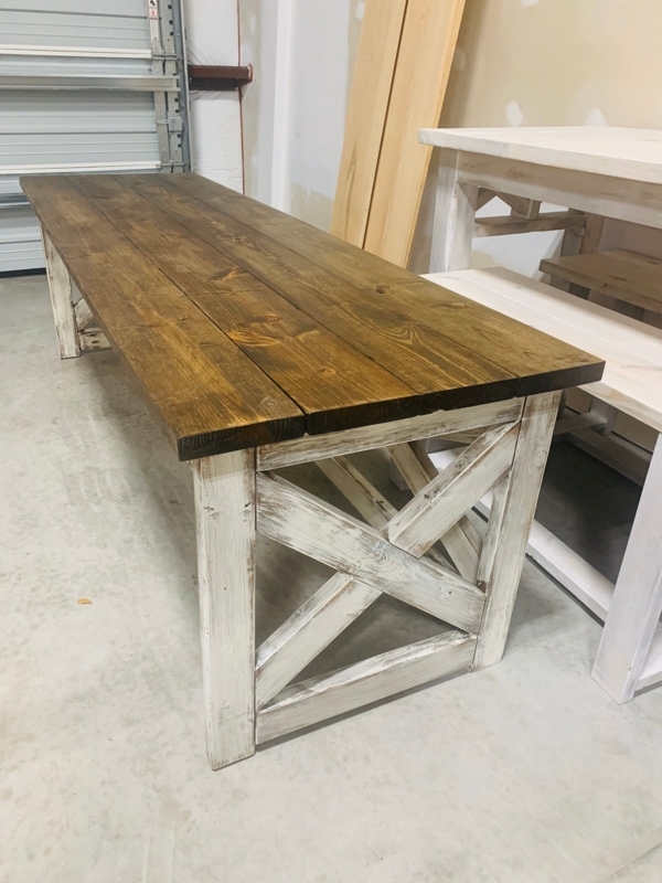 White Distressed Writing Desk with Dark Walnut Top