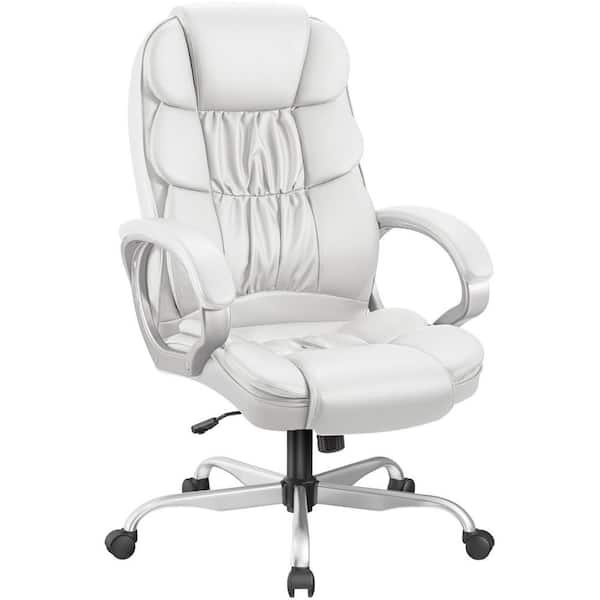 White Executive Chair with Integrated Headrest & Polished Silver Finish