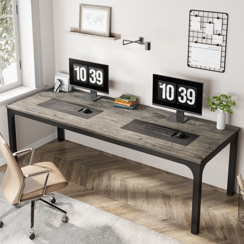 White Executive Desk with Geometric Gold Metal Frame and Cable Grommets