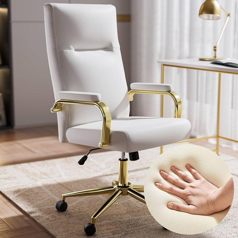 White Executive Office Chair Vertical Channel Tufting Polished Base