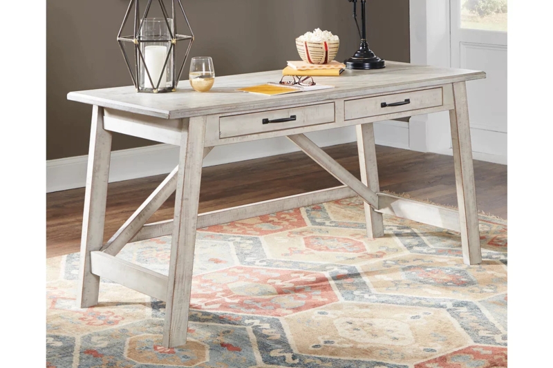 White Farmhouse Writing Desk with Whitewashed Trestle