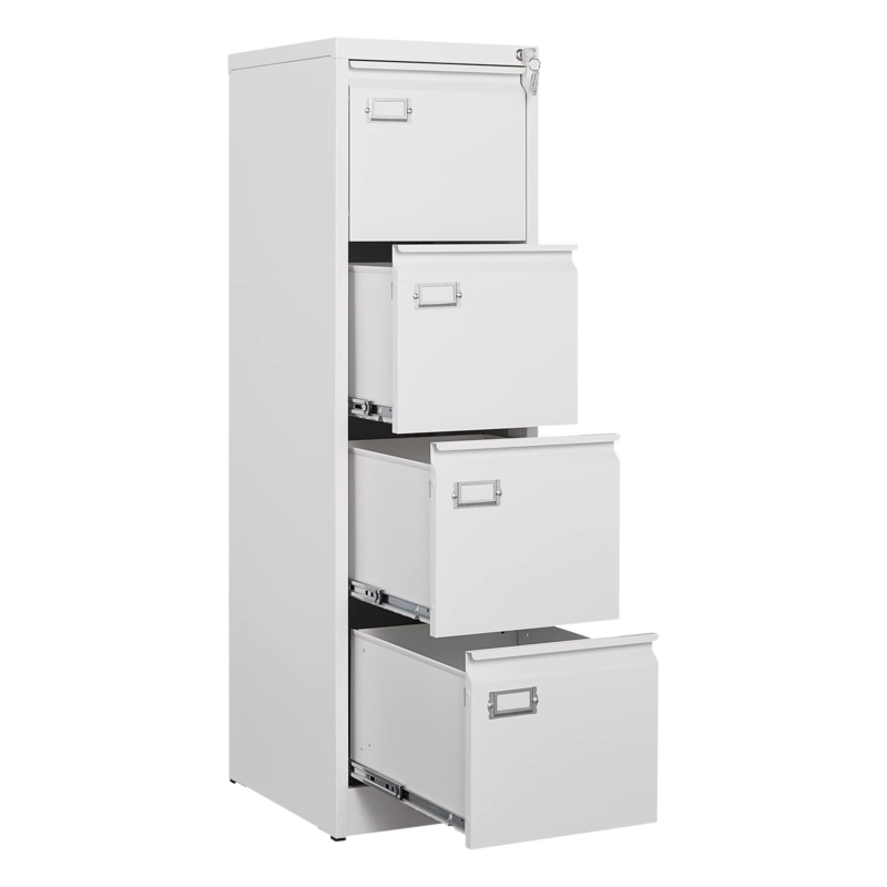White Filing Cabinet Metal Four Drawers Vertical Silhouette Minimalist