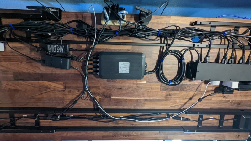 White Frame Standing Desk with Under Desk Mesh Cable Tray