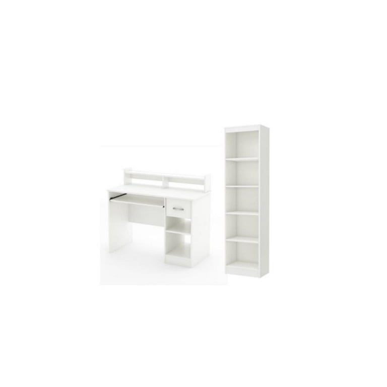 White Home Office Set featuring Desk with Keyboard Tray and Bookcase